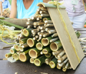 Stacks of reeds and bamboo stalks make a cosy bee shelter for wood nesting bees.